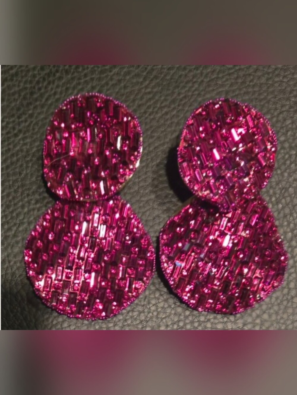 Fuchsia Sparklely Beaded Double Disc Drop Earrings - Women Jewelry